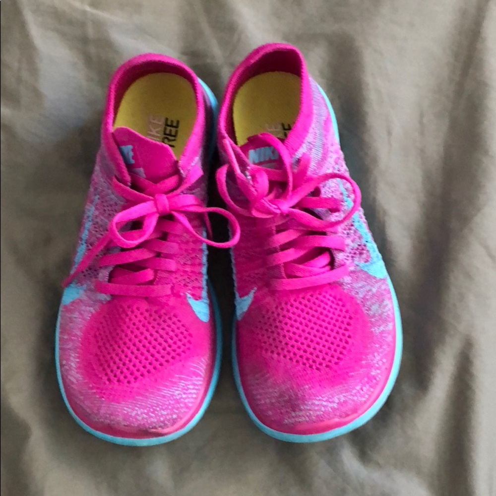 Nike Free Flyknit pink and blue sneaker